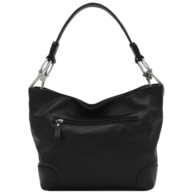 Hobo Shoulder Bag with Big Snap Hook Hardware (Black)