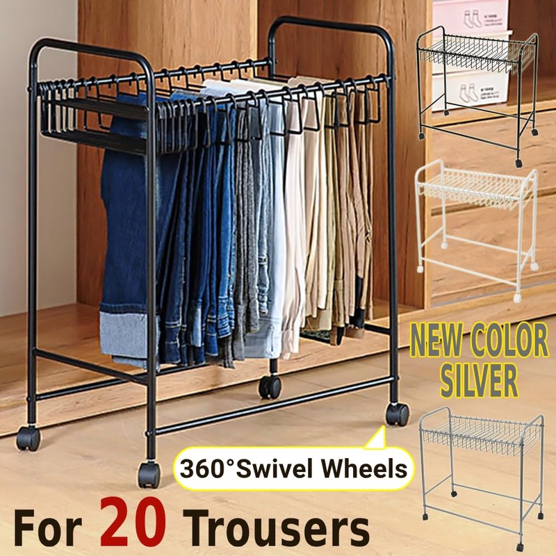 Japard Pants Rack Trolley Hangers Rolling Trouser Hanging Rack 360