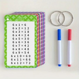 Frogetu 1 Pack of 13 Sheets 1 x 1 Flashcard Game for Children, Multi-Time Trainer for Children, Multi-Time Flashcard Set with 2 Marker Pens and Rings, Disposable Table for Playful Calculation