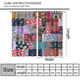 Patchwork Curtains, Hippie Patchwork Pattern Flowers Window Treatments, Retro Rod Pocket Thermal Insulation Drapes for Bedroom Living Room Kitchen, 42" W X 45" L