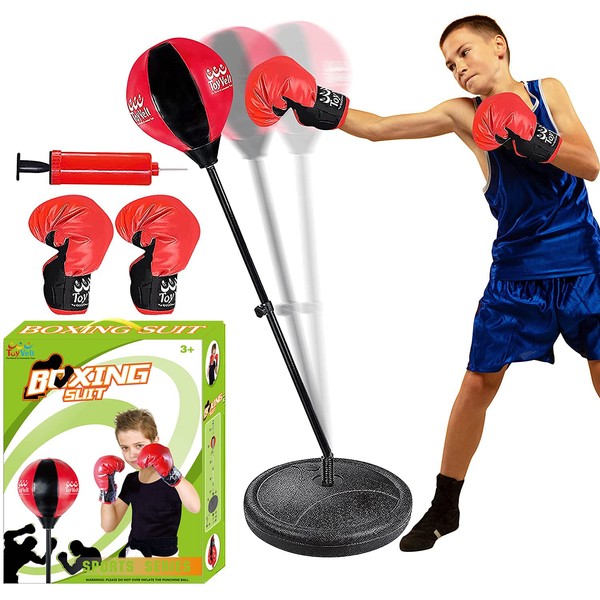 ToyVelt Punching Bag for Kids and Boxing Equipment - Boxing Bag Set with 45" Adjustable Standing Base, Boxing Gloves, Hand Pump, Kids Punching Bag for 3-8 Years - Updated Version 2023