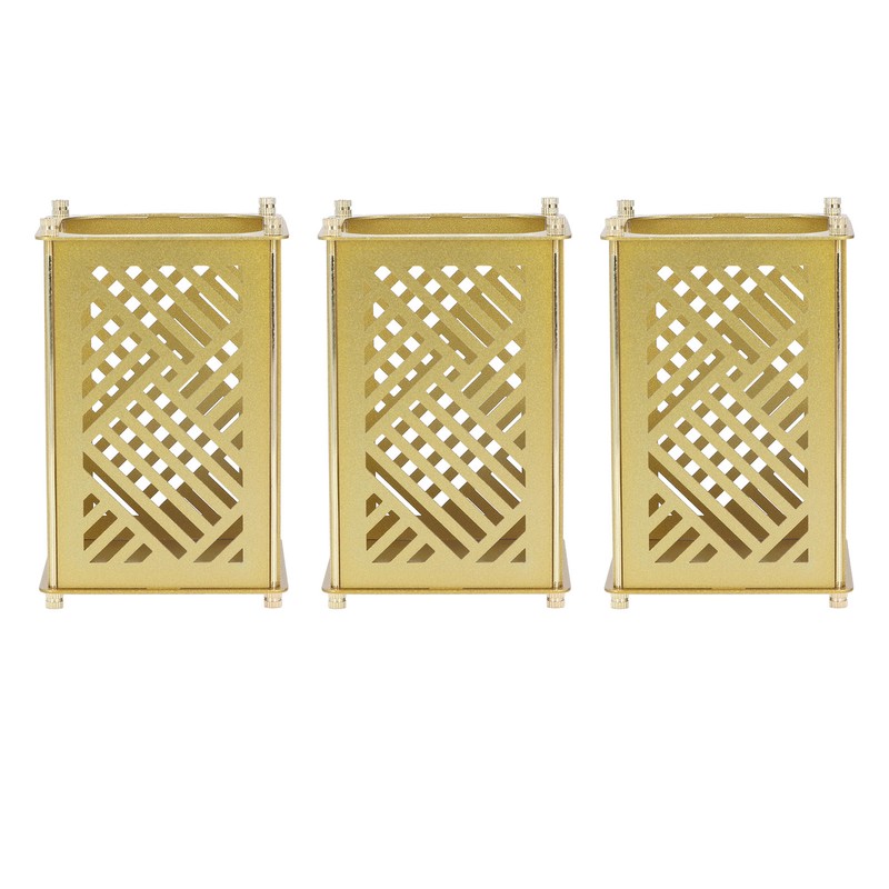 3set Pen Holder Golden Appearance Electroplating Quadrate Educational DIY Assembly