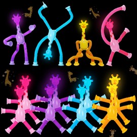 Shinybox Children's Birthday Party Bag Party Favours Pack of 12 LED Giraffe Suction Cup Toy Children, Telescopic Suction Cup Giraffe Toy, Party Birthday Christmas for Girls and Boys