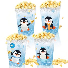 Roaring Good Time 12 PCS Penguin Popcorn Boxes Party Favor Bags Treat Bags Candy Goodie Bags for Penguin Birthday Baby Shower Penguin Party Supplies