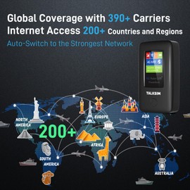 TALKSIM 4G Mobile Hotspot with US 1GB, Portable WiFi Hotspot Device for Travel in 140+ Countries and Regions, 6000mAh Battery, 10 Connected Devices, No SIM Required, No Contract