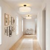 PUMING 19.7" 5-Light Black Drum Chandelier with Modern White Linen