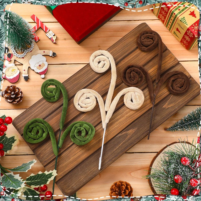 12 Pcs Curly Christmas Tree Picks Velvet Curl Decoration Spiral