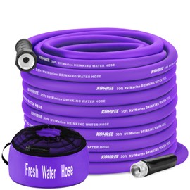 Kohree 50FT RV Water Hose with Storage Bag, 5/8'' Premium Drinking Water Hose, Leak-free, No Odor, Anti-Kink and Flexible Garden Hose for RV, Camper, Truck, Car - Purple