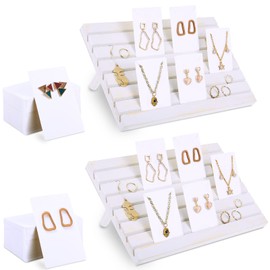 Marsui 62 Pcs Wood Earring Display Stand Earring Card Display 2 Sets of Holder with Cards Jewelry Stands for Selling(White)