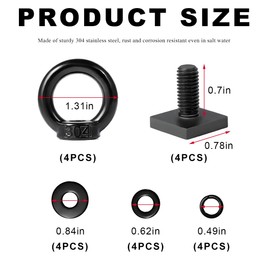 ZNDAW 4 PCS T Track Mount Tie Down Anchor for Roof Rack, Heavy Duty 304 Stainless Steel M8 Tie Down Rings, T Bolt Eye Nut Anchor Point Kit for Holding Bungee Cord Rope Hook