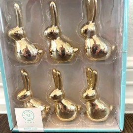 MARTHA STEWART Gold EASTER Bunny Rabbit MINI Figurines Tabletop Decor 3.25" New