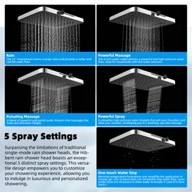 Hibbent Upgraded 5-spray 13'' Shower Head, High Pressure Rainfall Shower Head, Dual Showerhead Combo with 10-mode Handheld Spray, 12'' Adjustable Extension Arm, 71'' Hose, Showerhead Holder, Chrome