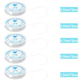 wonkeken 15 Pcs Transparent Elastic Thread Elastic Nylon Magic Rope(0.5mm 0.6mm0.7mm0.8mm1mm) with 2 Bead Needles 1 Pair of Scissors Elastic Bead String DIY Jewelry Making Bracelet Necklace Decoration