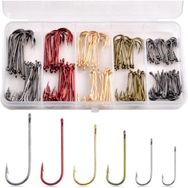 Aberdeen Fishing Hooks 150pcs Fishing Hook Set, Long Shank Light Wire Aberdeen Hooks Offset Hooks High Carbon Steel Live Bait Hooks Assorted Sizes for Saltwater Freshwater Bass Trout Catfish