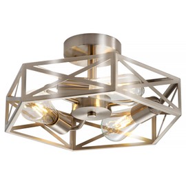 WYNEYET 14.5 Inch Ceiling Light Fixtures, Indoor Brushed Nickel Semi Flush Mount Ceiling Lights, 3-Light Cage Metal Close to Ceiling Lights for Bedroom, Living Room, Kitchen