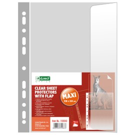 D.RECT Document Wallets with Flap 100 µm/Mic/Micron Thickness 0.10 mm 238 x 334 mm Transparent Pack of 10