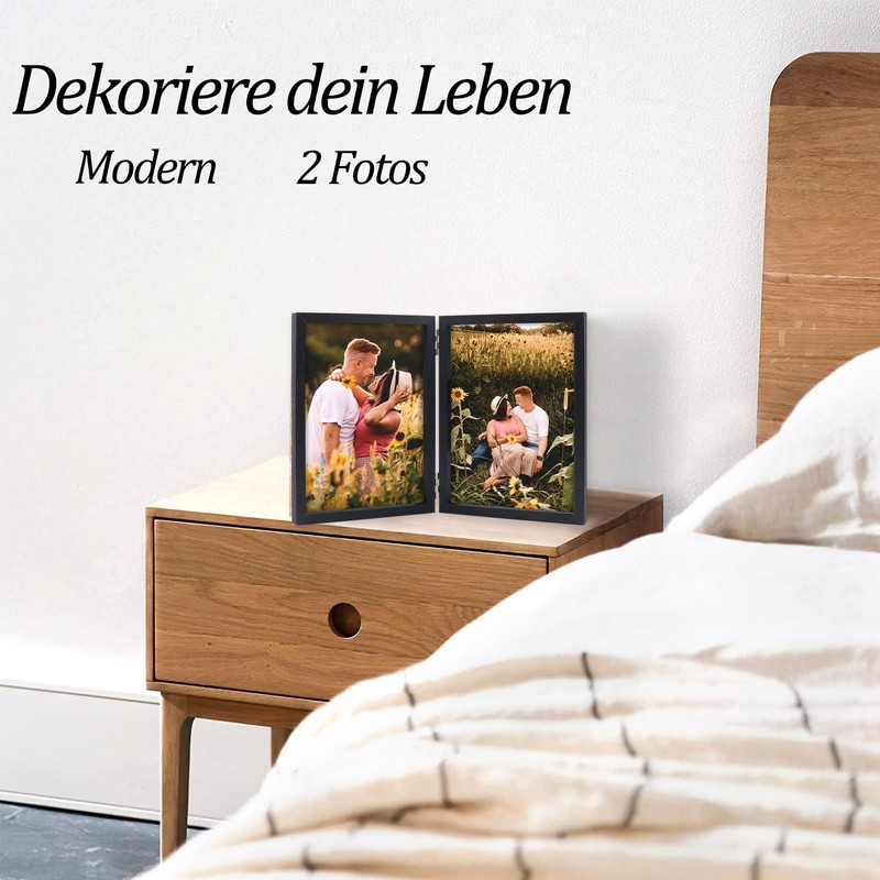 Double 10x15 Photo Frame Folding Wooden Picture Frame with Glass
