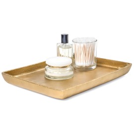 Red Co. 12” x 9” Large Decorative Rectangular Textured Metal Centerpiece Serving Tray, Antique Gold