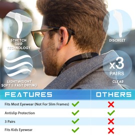 Anchor Glasses Straps Anchor Glasses Grips - 3 Pack - Sunglasses Strap Retainer Anti-Slip Glasses Grip Ear Hook Eyeglasses Anti-Slip Temple Tip Glasses Holder