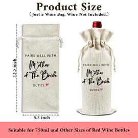 DOIUCRO Pairs Well with Mother of the Bride Duties - Gifts for Bride's Mother Wine Bags, 1 PC Reusable Drawstring Burlap Wine Bottle Bags, Wedding Gifts for Mom, Wedding Party Favors -41
