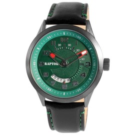 Raptor Yava Men's Watch Leather Pin Buckle Date Analogue Quartz Gift Father's Day Birthday Christmas, black green, Classic