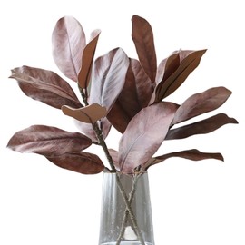 Lovmeety 3 Pcs Fall Magnolias Leaves Artificial Plant, Fake Magnolia Leaves Branches Autumn Brown Faux Greenery Magnolia Leaves Stems for Table Home Party Wedding Arrangement Decor
