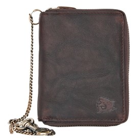 Men's Natural Genuine Leather Wallet with Metal Zipper Around with Shark with Chain