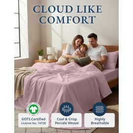 LANE LINEN Eco Friendly 100% Organic Cotton Sheets Queen Size, Mercerized Cotton Fully Elasticized Reinforced Seams Low Pill Fade Resistant Hotel Luxury Bed Sheets Set- Dusty Rose