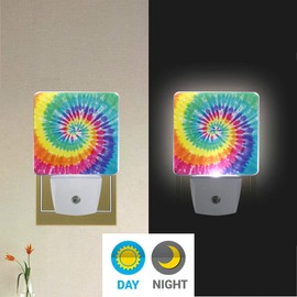 Vdsrup Tie Dye Night Light Set of 2 Rainbow Spiral Plug in LED Nightlights Auto Dusk-to-Dawn Sensor Lamp for Bedroom Bathroom Kitchen Hallway Stairs