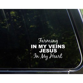 Sweet Tea Decals Farming in My Veins Jesus in My Heart - 5 3/4" x 3 3/4"- Vinyl Die Cut Decal for Windows, Trucks, Cars, Laptops, Glasses. Mugs, Etc.