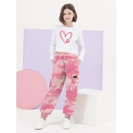 Girls' Clothing Sets Crop Top & Cargo Jogger Pants 2 Piece Outfit, White+Camouflage, 4-5T = Tag 120