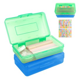 loacuony Pack of 2 Pencil Box, Pen Box, Pen Organiser, Pen Box for Office & Craft Supplies, Stackable Storage Box for Office Supplies & Stationery (Green + Blue)