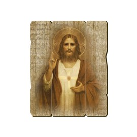 Fratelli Bonella | Vintage Style Wooden Painting of the Sacred Heart of Jesus 19 x 24 cm | Made in Italy