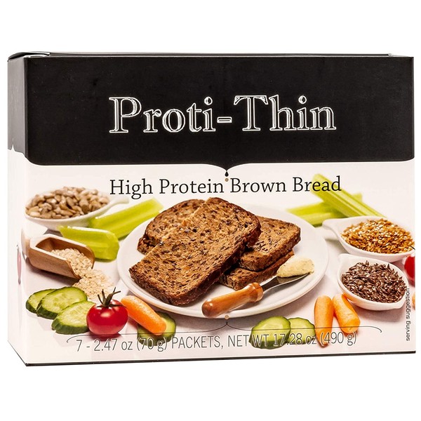 Proti-Thin High Protein Brown Bread - 3 Slices per Serving - 7 Servings - 15g Protein - High Fiber - Low Net Carb Diet Bread
