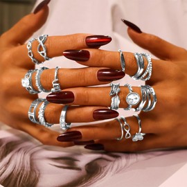 CHICUTIE Gold Knuckle Rings Set For Women Stackable Joint Finger Midi Rings Dainty Cubic Crystal Zirconia Hollow Twist Cute Pack Jewelry Gift (Fashion, Silver)