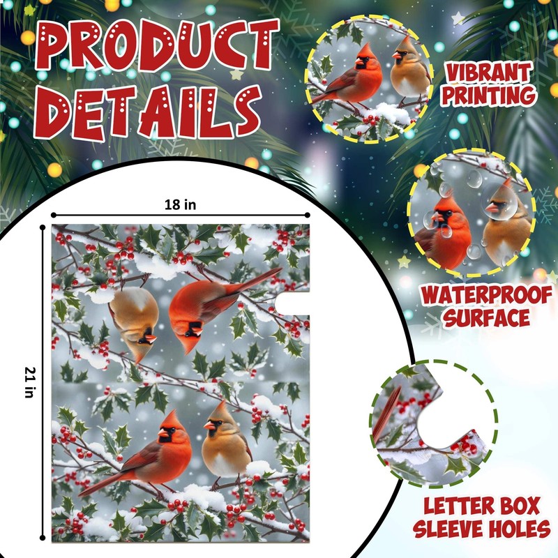 Winter Cardinal Birds Mailbox Cover - Magnetic Standard Size 18"