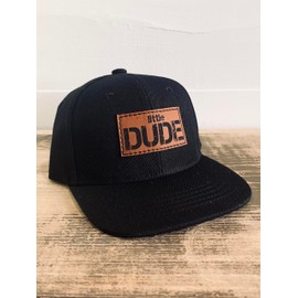 Little Dude Toddler Kids Hat, baseball cap for baby children youth boys or adult men, flat bill mesh trucker snapback, infant boys mens hat, gender reveal, Pregnancy announcement (Baby/Toddler, Black)