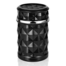 LYCXAMES Car Ashtray, Portable Car Ashtray with Lid, LED Ashtray with Holder for Cars Vans Outdoor Camping, Black