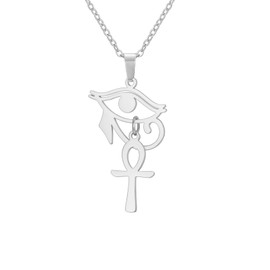 UNIFT Eye of Horus Ankh Cross Necklace for Women Men Stainless Steel Ancient Egyptian Eye of Horus with Egyptian Life Sign Ankh Cross | Double Wing Pendant Necklace Amulet Jewelry (silver)