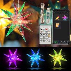 10.5" LED Moravian Star Tree Topper - Hanging Outdoor/Indoor Christmas Tree Star Topper Light - Use as Holiday Decoration, Porch Light, Wedding and Christmas Tree Decor