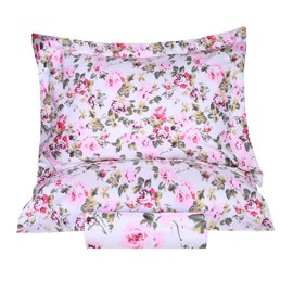 Superior 300-Thread Count Cotton Duvet Cover Bed Set with Pillow Shams, Durable and Breathable, Machine Washable, Vintage Floral Bedding Boho Wildflower, Full/Queen, White