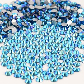 NCB NCB Nancybeads 2000pcs Flatback Round Glass Nail Art Rhinestones Crystal for DIY Making Accessories Shoes, Clothes, Face Art, Bags, Manicure (Blue Zircon AB, SS12 2000pcs)