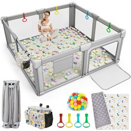 Foldable Baby Playpen with Play Mat, 71x59 Extra Large Foldable Playard with Portable Design, Indoor & Outdoor Baby Fence, Safety PlayYard for Babies, Toddlers, Kids and Children’s