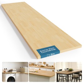 Solid Wood Butcher Block Countertop - 4ft Unfinished Birch Slab Counter Top Wooden Table Top for DIY Kitchen Island, Workbench, Washer Dryer, Coffee Bar Table, 50"x25"x1.5"
