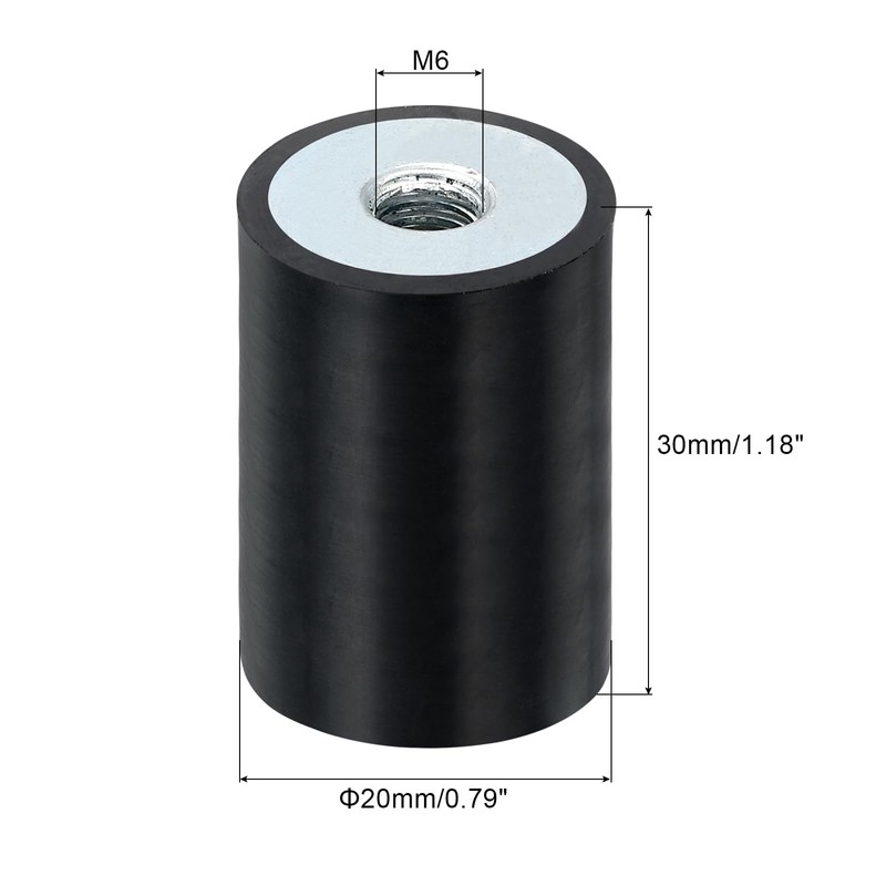 sourcing map 4Pcs 20 x 30mm M6 Thread Female Rubber