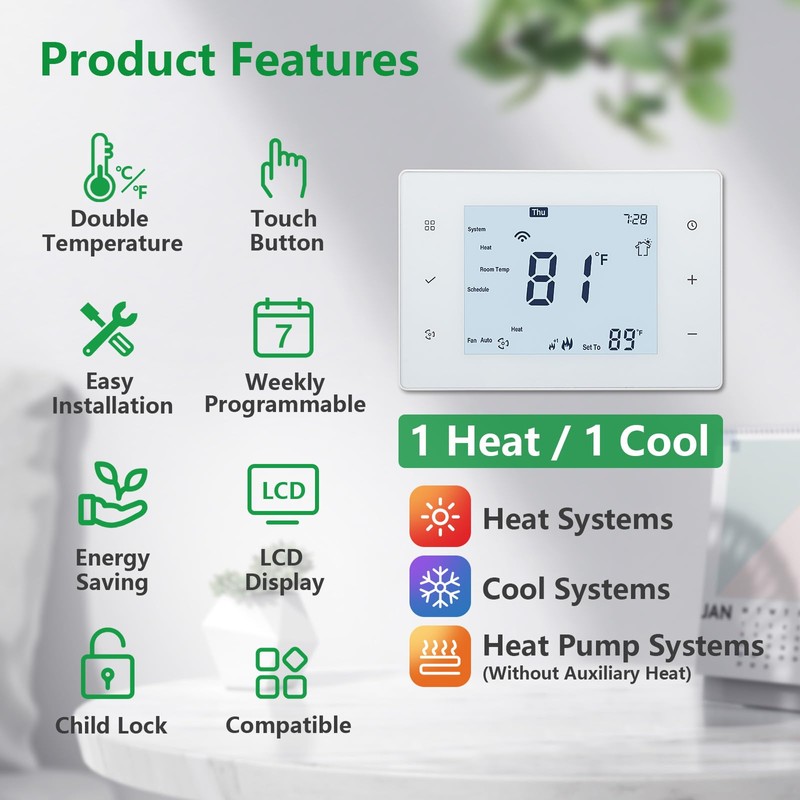 Wengart Programmable Thermostat for Home,Single Stage for Heat/Cool,4 Inch Display
