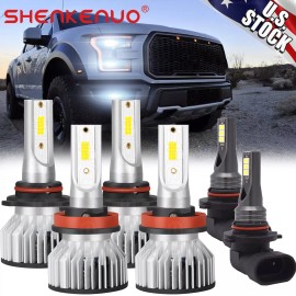 SHENKENUO For 2015-2019 Ford F150 - 6X 6000K LED Headlight Hi/Lo + Fog Light Bulbs Combo