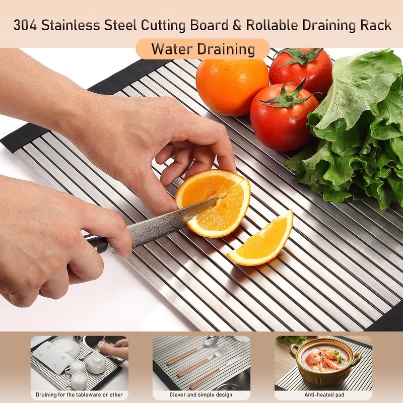 iupilon ProGrade 304 Stainless Steel Rollable Cutting Board & Over-Sink