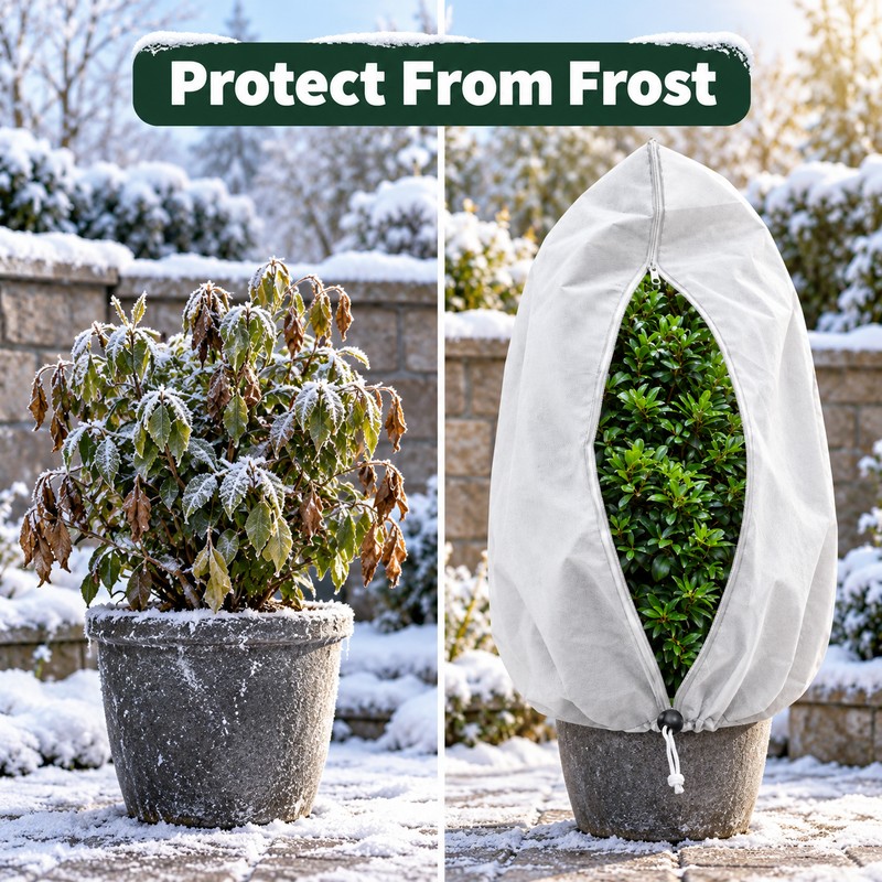 Winter Plant Protection Cover Bag with Zipper & Drawstring –