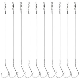 Circle Hook Rigs Saltwater Steel Leader Wire with Swivels Octopus Offset Hooks Saltwater Leader Rigs 10pcs Heavy Duty Pre-Rigged Circle Hooks Wire Leader Surf Fishing Tackle for Catfish Bass